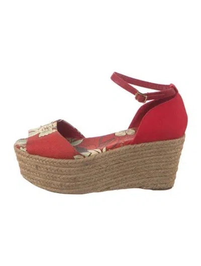 Pre-owned Tory Burch Canvas Floral Print Espadrilles In Red