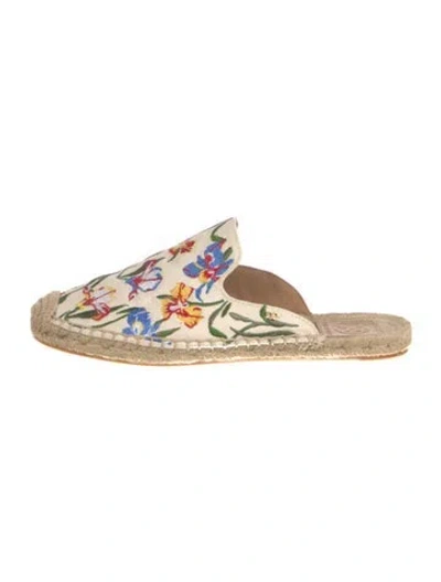 Pre-owned Tory Burch Canvas Floral Print Mules In White