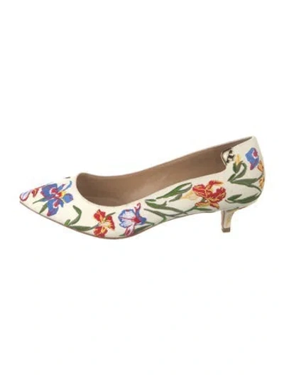 Pre-owned Tory Burch Canvas Floral Print Pumps In Neutrals