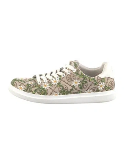 Pre-owned Tory Burch Canvas Floral Print Sneakers In Neutral