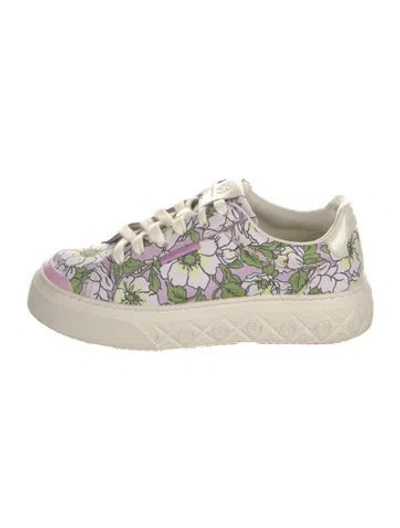 Pre-owned Tory Burch Canvas Floral Print Sneakers In Purple