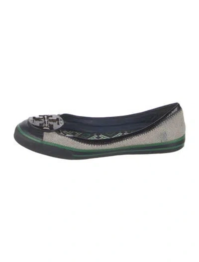Pre-owned Tory Burch Canvas Graphic Print Ballet Flats In Blue