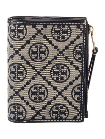 Pre-owned Tory Burch Canvas Graphic Print Bifold Wallet In Blue
