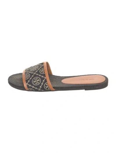 Pre-owned Tory Burch Canvas Graphic Print Slides In Blue