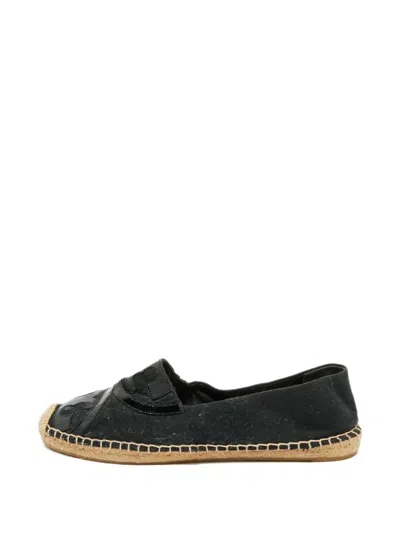 Pre-owned Tory Burch Canvas Leather Espadrilles In Black