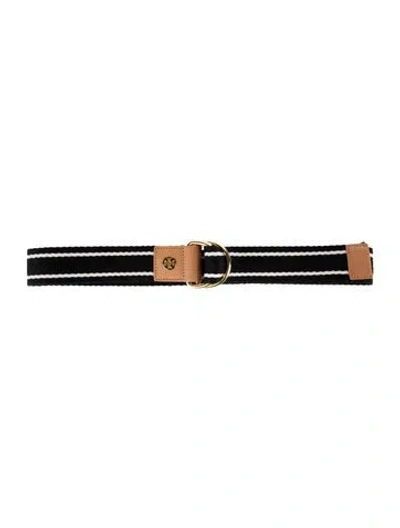Pre-owned Tory Burch Canvas Leather Trim Embellishment Belt In Black