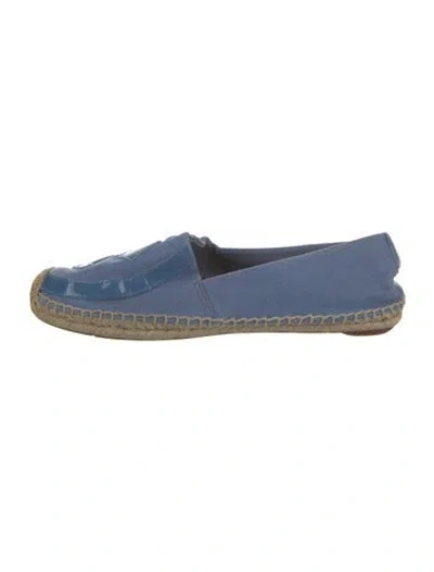 Pre-owned Tory Burch Canvas Leather Trim Embellishment Espadrilles In Blue