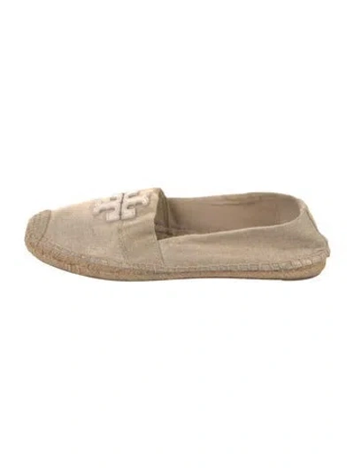 Pre-owned Tory Burch Canvas Leather Trim Embellishment Espadrilles In Metallic/neutrals