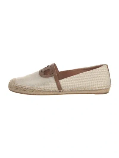 Pre-owned Tory Burch Canvas Leather Trim Embellishment Espadrilles In Neutrals