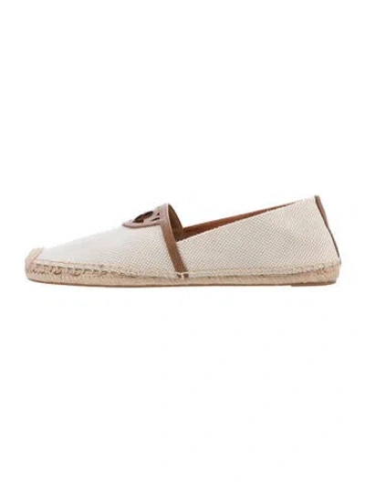 Pre-owned Tory Burch Canvas Leather Trim Embellishment Espadrilles In Neutrals