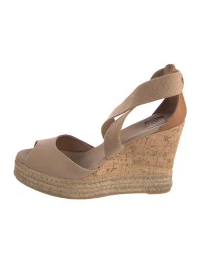 Pre-owned Tory Burch Canvas Leather Trim Embellishment Espadrilles In Neutrals