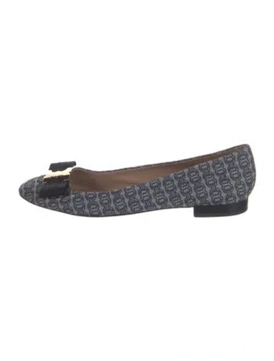 Pre-owned Tory Burch Canvas Patterned Ballet Flats In Blue