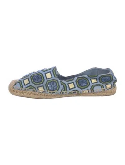 Pre-owned Tory Burch Canvas Patterned Espadrilles In Blue