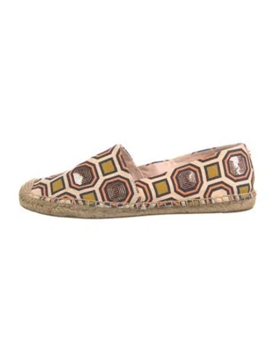 Pre-owned Tory Burch Canvas Patterned Espadrilles In Neutrals
