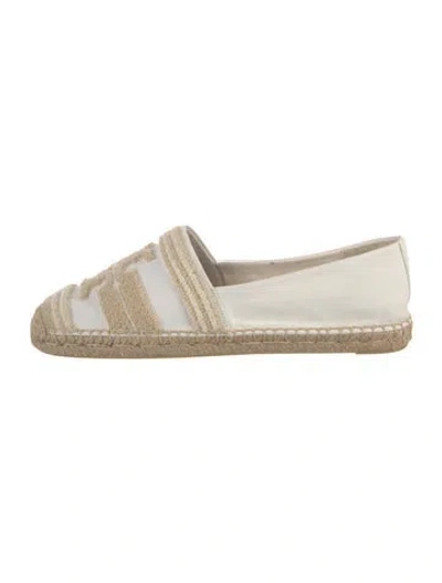 Pre-owned Tory Burch Canvas Patterned Espadrilles In White