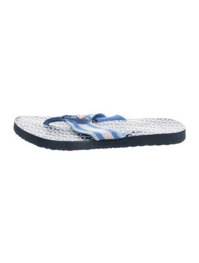 Pre-owned Tory Burch Canvas Patterned Flip Flops In Blue