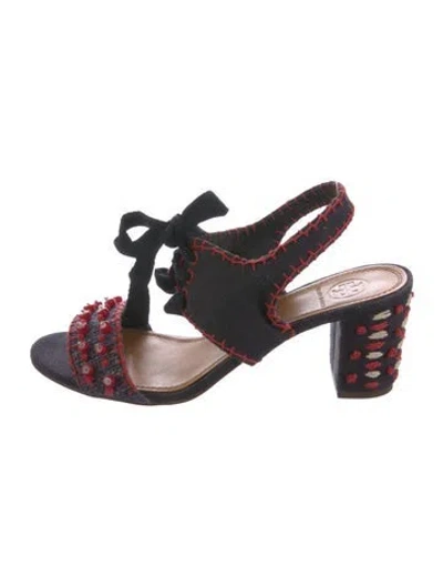 Pre-owned Tory Burch Canvas Patterned Slingback Sandals In Red
