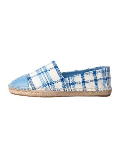 Pre-owned Tory Burch Canvas Plaid Print Espadrilles In Blue