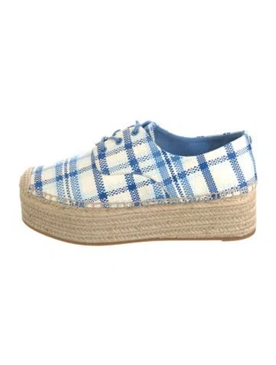 Pre-owned Tory Burch Canvas Plaid Print Espadrilles In Blue