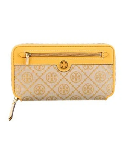 Pre-owned Tory Burch Canvas Printed Continental Wallet In Yellow