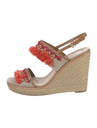 Pre-owned Tory Burch Canvas Printed Espadrilles In Orange