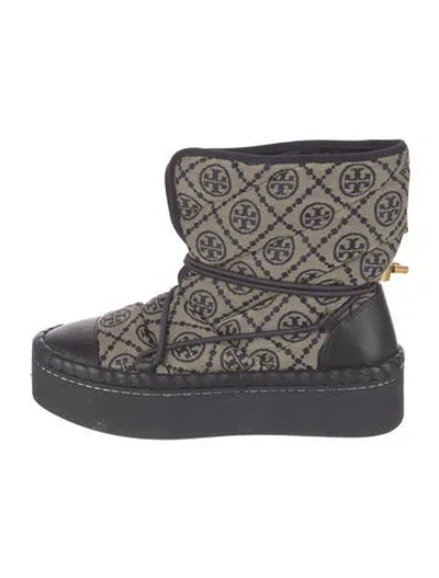 Pre-owned Tory Burch Canvas Printed Lace-up Boots In Blue