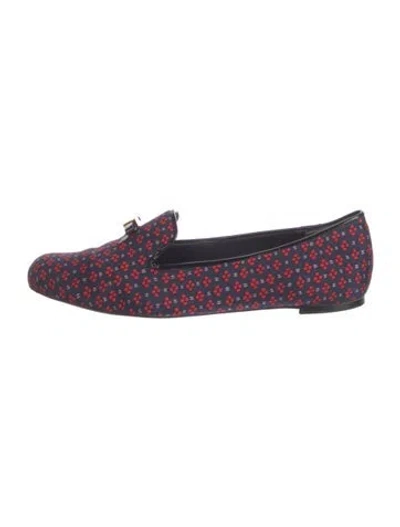 Pre-owned Tory Burch Canvas Printed Loafers In Blue