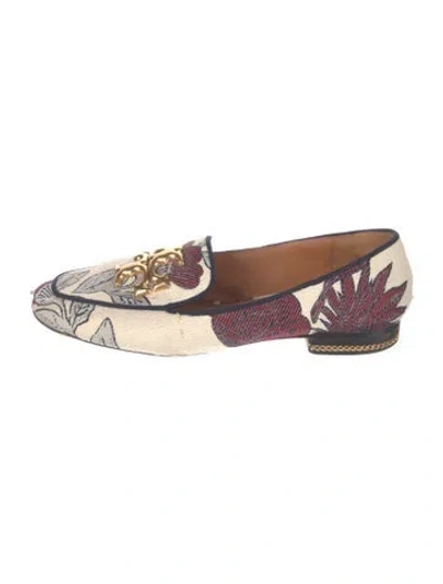 Pre-owned Tory Burch Canvas Printed Loafers In White