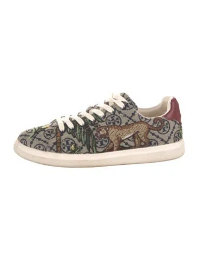 Pre-owned Tory Burch Canvas Printed Sneakers In Brown