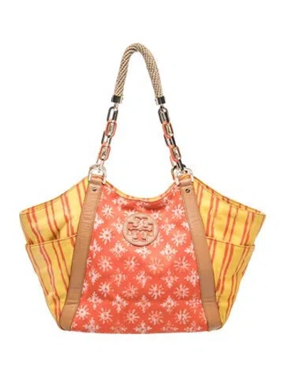 Pre-owned Tory Burch Canvas Shoulder Bag In Orange