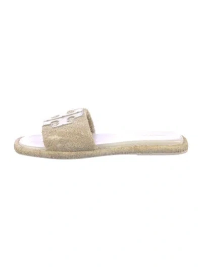 Pre-owned Tory Burch Canvas Slides In Neutrals