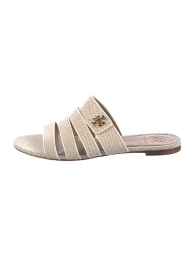 Pre-owned Tory Burch Canvas Slides In Neutrals/white