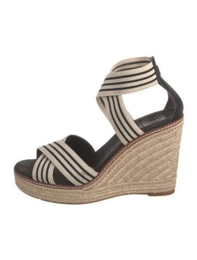 Pre-owned Tory Burch Canvas Striped Espadrilles In Black