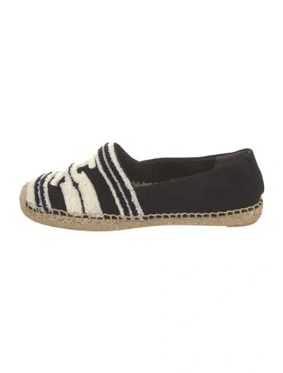 Pre-owned Tory Burch Canvas Striped Espadrilles In Black