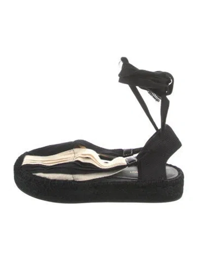 Pre-owned Tory Burch Canvas Striped Espadrilles In Black