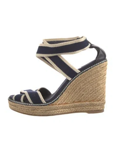 Pre-owned Tory Burch Canvas Striped Espadrilles In Blue