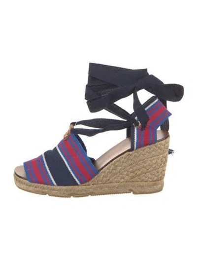 Pre-owned Tory Burch Canvas Striped Espadrilles In Blue