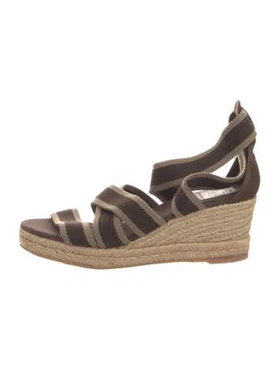 Pre-owned Tory Burch Canvas Striped Espadrilles In Brown