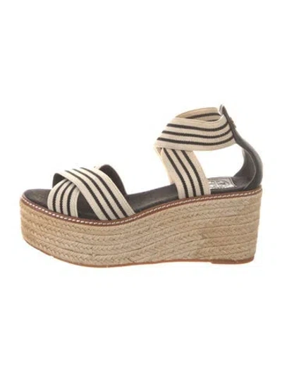 Pre-owned Tory Burch Canvas Striped Espadrilles In Neutral