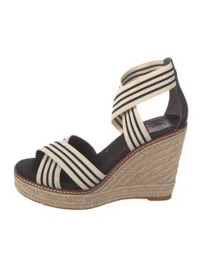 Pre-owned Tory Burch Canvas Striped Espadrilles In Neutral