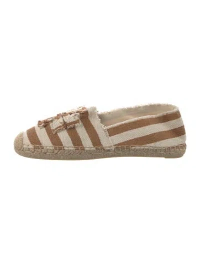 Pre-owned Tory Burch Canvas Striped Espadrilles In Neutrals