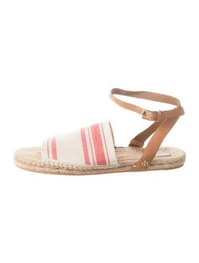 Pre-owned Tory Burch Canvas Striped Espadrilles In Neutrals/red