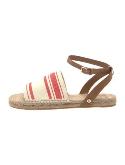 Pre-owned Tory Burch Canvas Striped Espadrilles In Neutrals/red