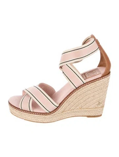 Pre-owned Tory Burch Canvas Striped Espadrilles In Pink