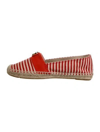 Pre-owned Tory Burch Canvas Striped Espadrilles In Red