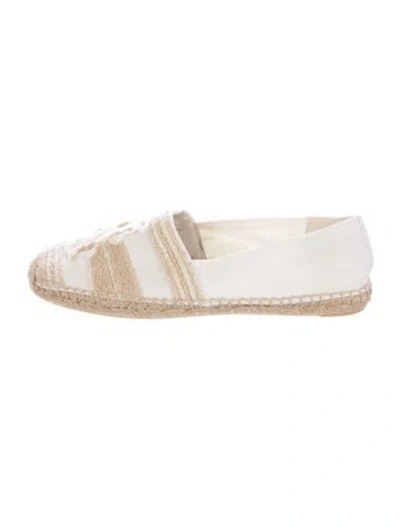 Pre-owned Tory Burch Canvas Striped Espadrilles In White