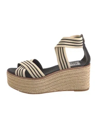 Pre-owned Tory Burch Canvas Striped Espadrilles In White