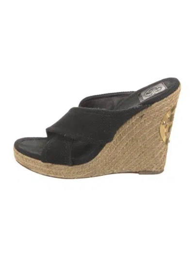 Pre-owned Tory Burch Canvas Studded Accents Espadrilles In Black