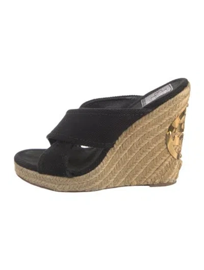 Pre-owned Tory Burch Canvas Studded Accents Espadrilles In Black