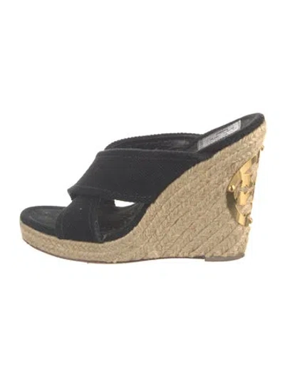 Pre-owned Tory Burch Canvas Studded Accents Espadrilles In Black